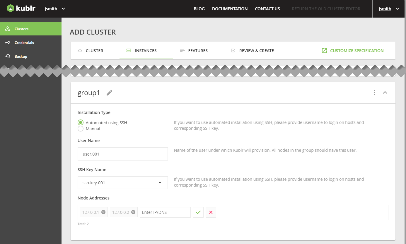 On-Premises-Add Cluster-Instance Group Configuration