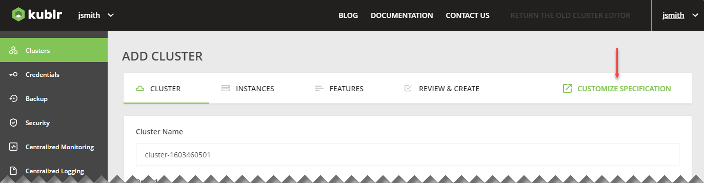 Customize Cluster Specification