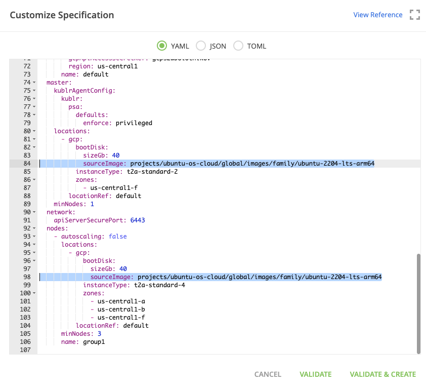 GCP cluster - ARM source images for master and working nodes
