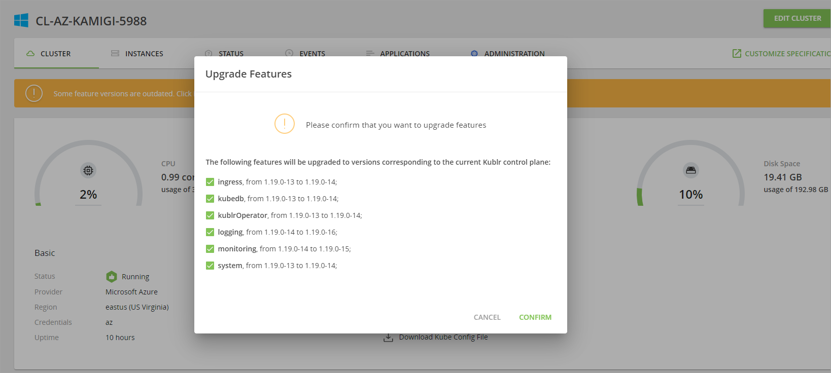 After Platform Upgrade - Feature Upgrade Dialog