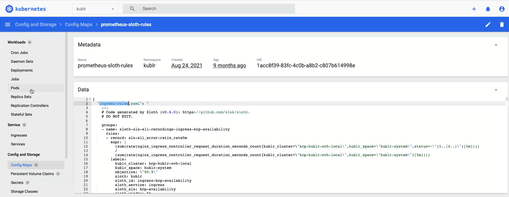Prometheus - alert configured via Kubernetes config map