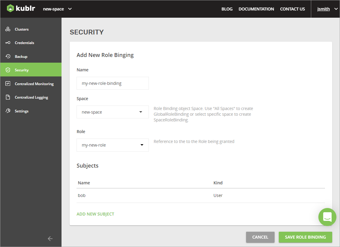 Add New Role Binding