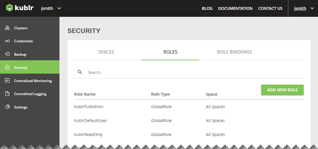 Admin’s Roles Screen