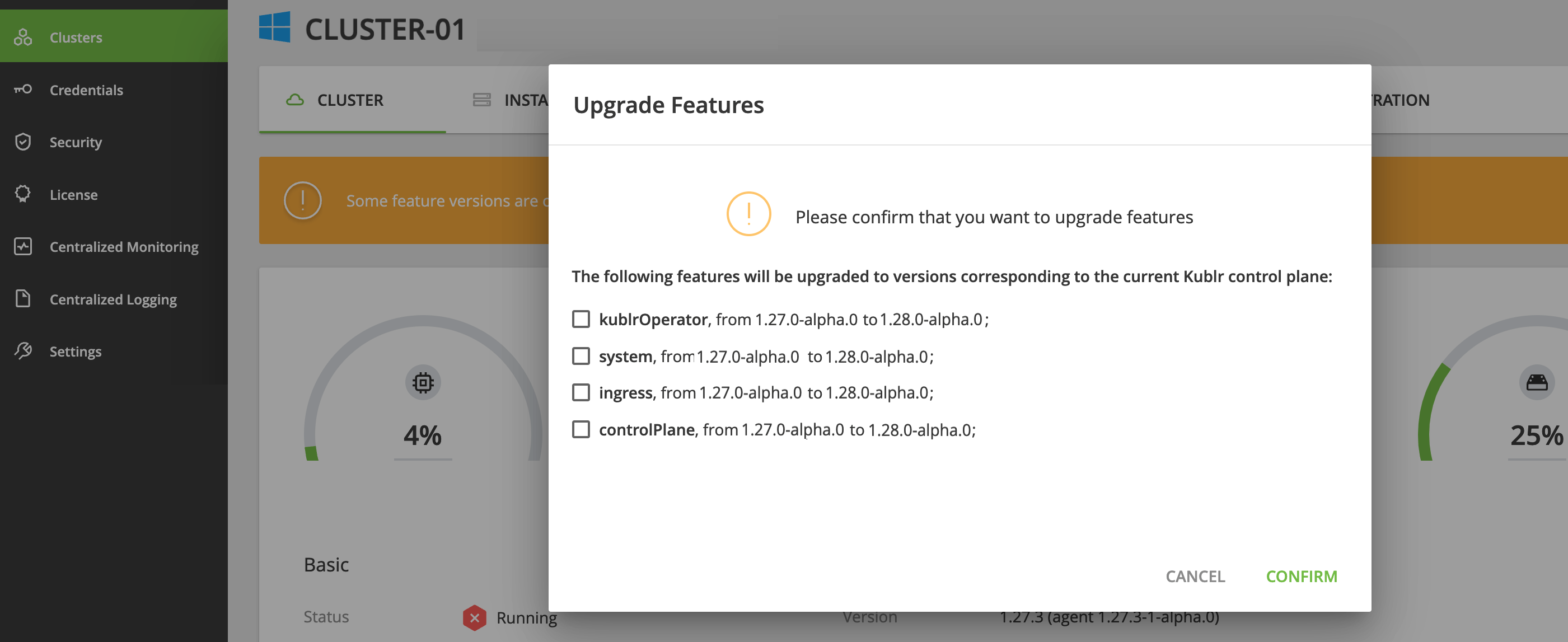 Cluster - Overview tab - Updates for features