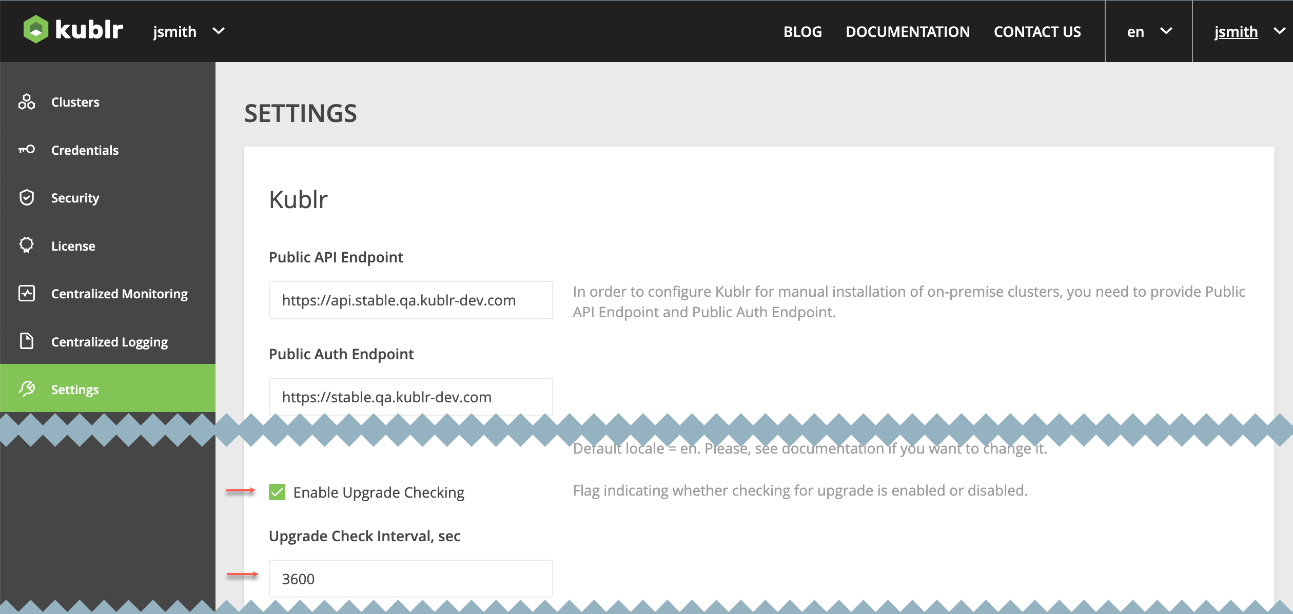Kublr - Settings - Check for upgrade