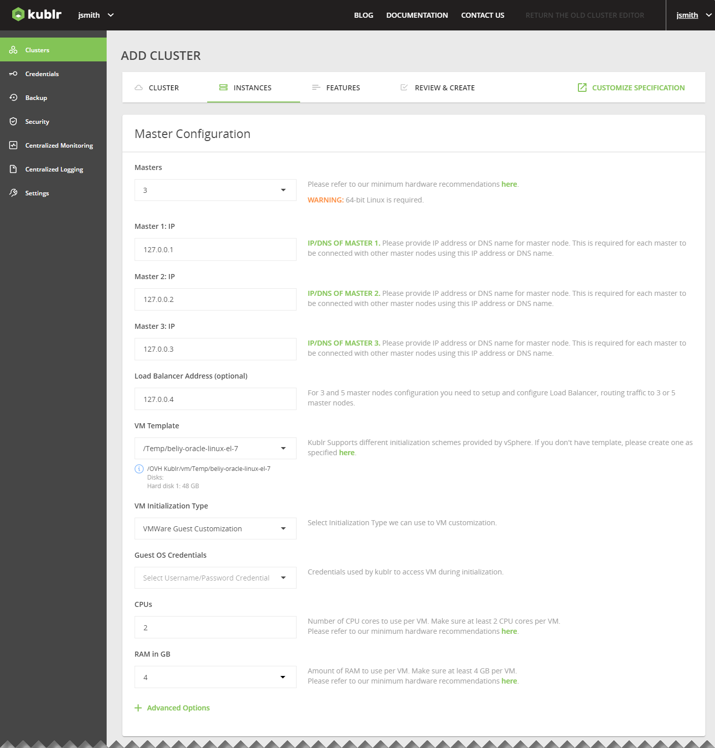 vSphere-Add Cluster-Master Configuration